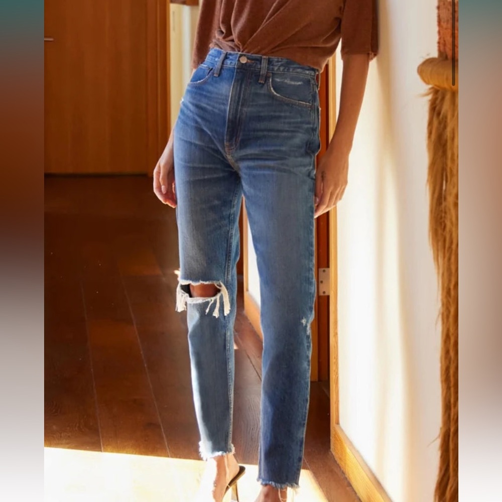 Etica distressed straight leg jeans. Marcella